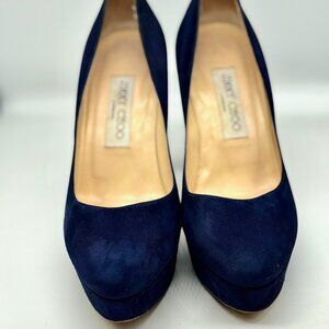 Jimmy Choo Cosmic Navy Suede Platform Pumps | Size 6.5